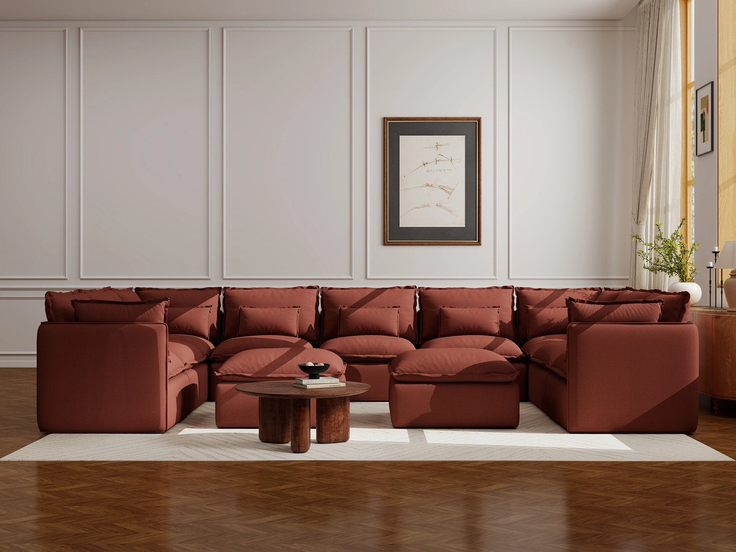 Lifely Modular 9 Seater U-Sectional Ottoman - Rust