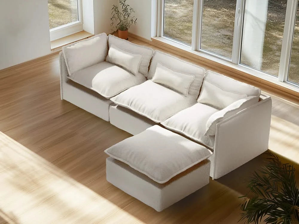 Lifely Modular 3 Seater Sofa Ottoman - White Boucle
