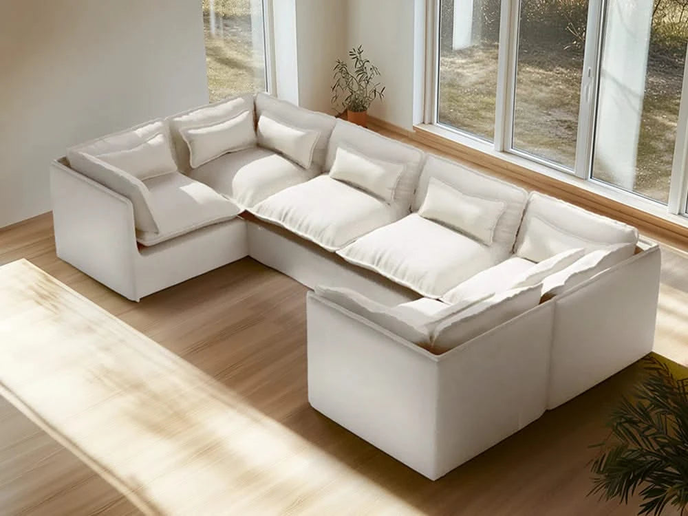 Lifely Modular 9 Seater U Sectional Sofa - White Boucle