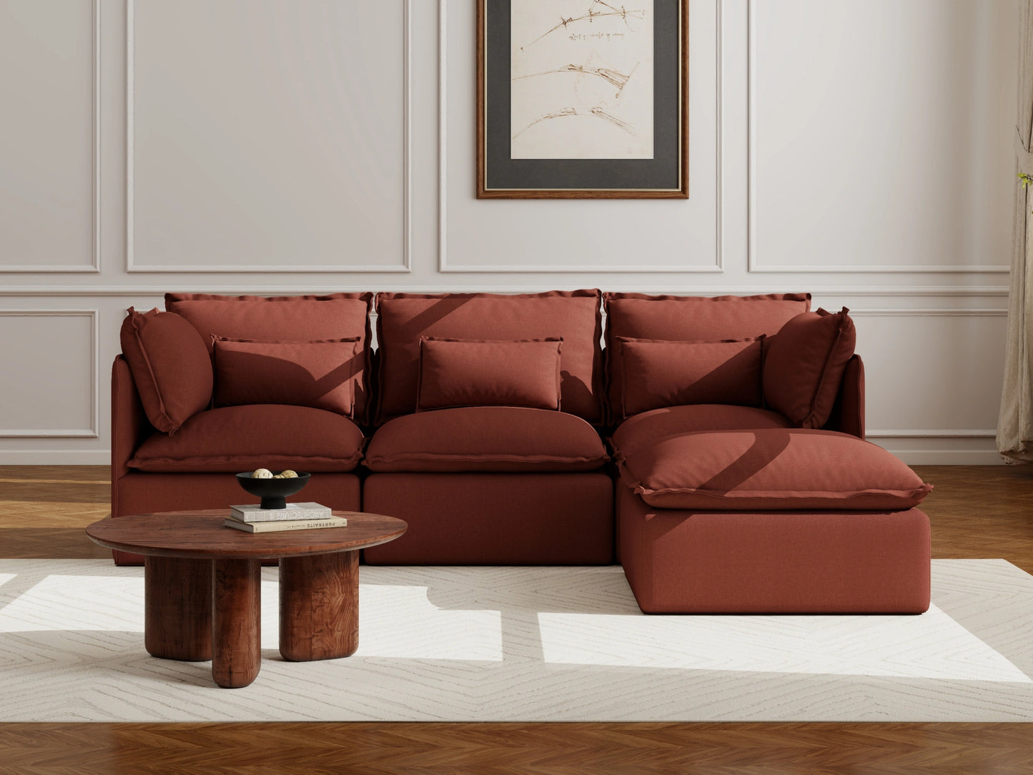 Lifely Modular 3 Seater Sofa Ottoman - Rust