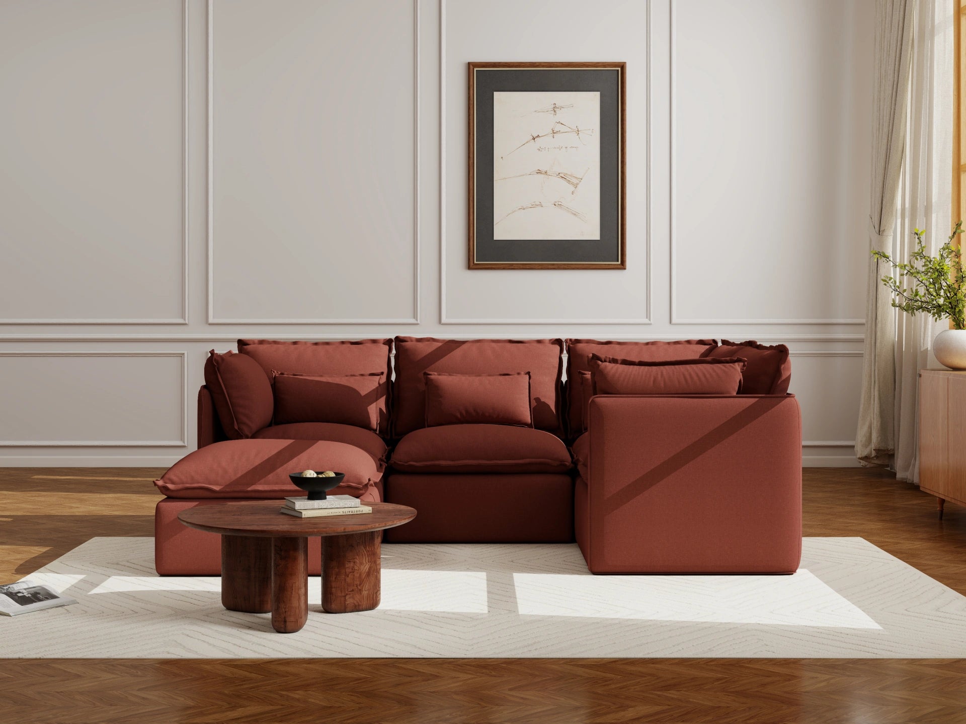 Lifely Modular 4 Seater Corner Ottoman - Rust