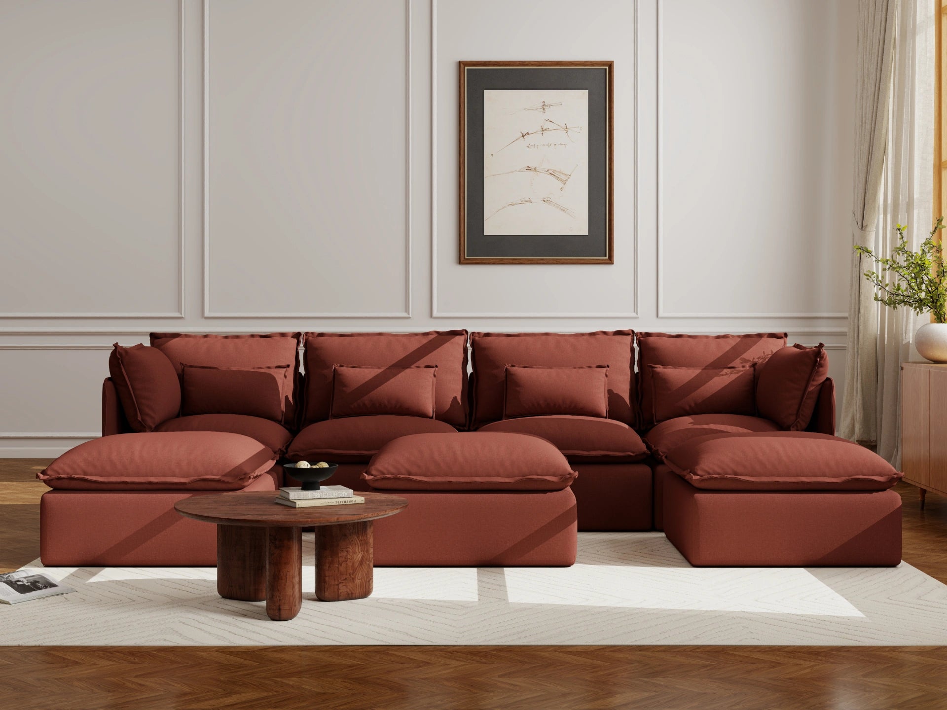 Lifely Modular 4 Seater U-Sectional Ottoman - Rust