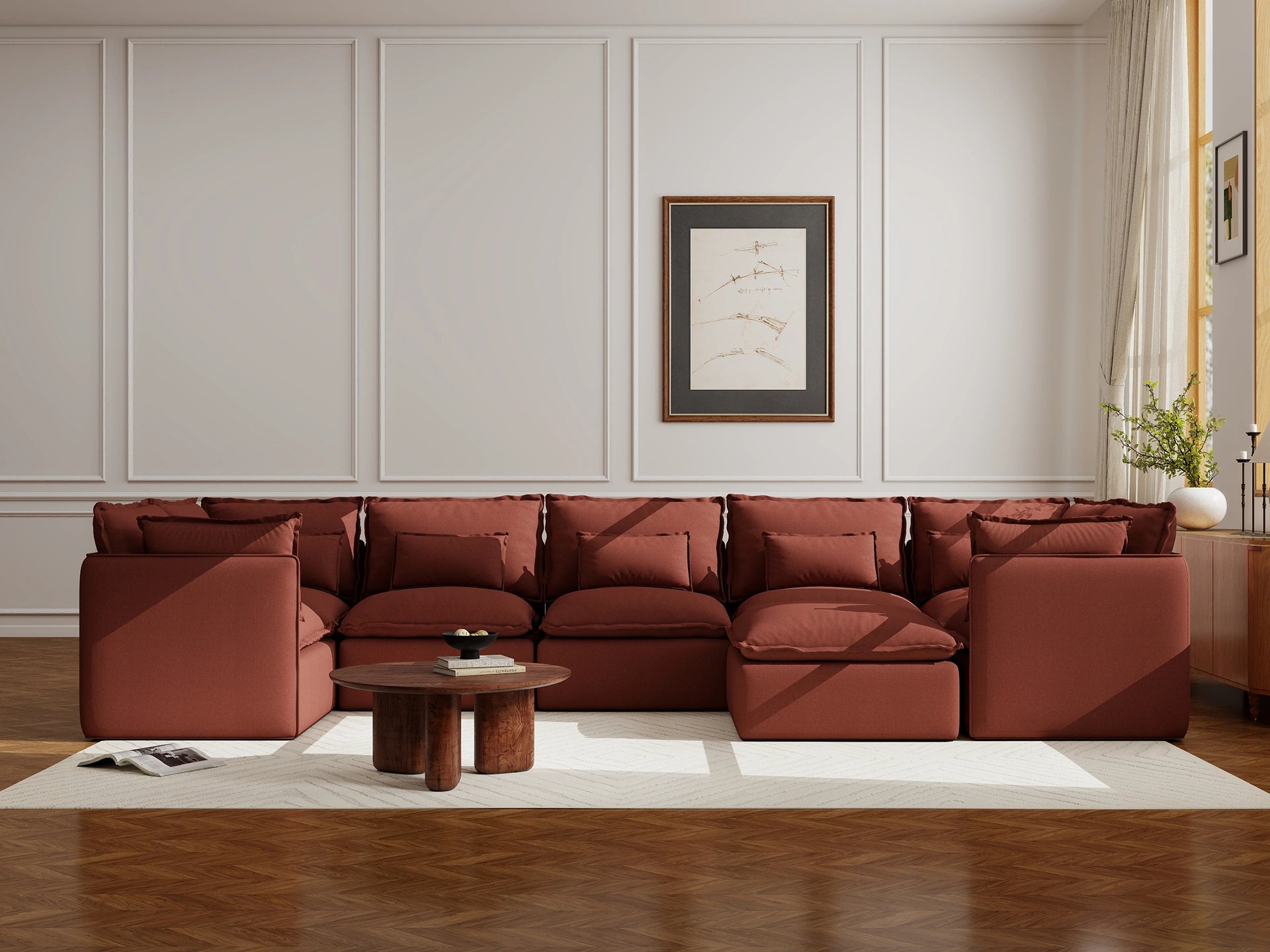 Lifely Modular 7 Seater U-Sectional Ottoman - Rust