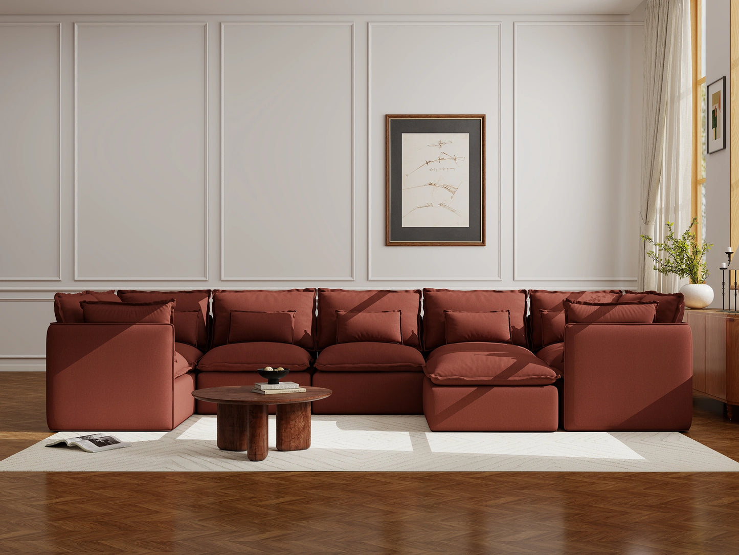Lifely Modular 7 Seater U-Sectional Ottoman - Rust