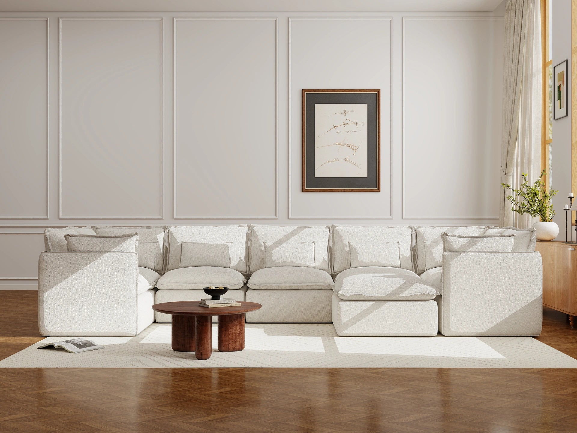 Lifely Modular 7 Seater U-Sectional Ottoman - White Boucle