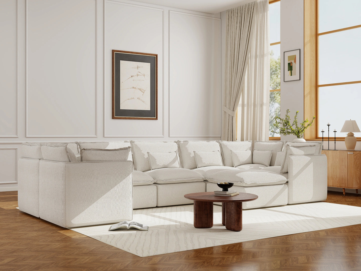 Lifely Modular 7 Seater U-Sectional Ottoman - White Boucle