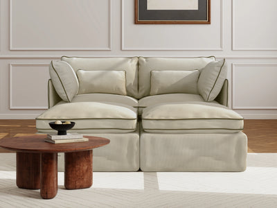 2 Seater / Bed / Cream With Brown Piping