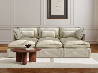 3 Seater / Bed / Cream With Brown Piping