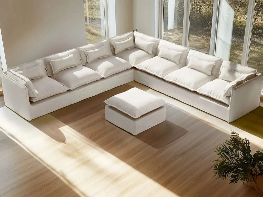 Lifely Modular 7 Seater Corner Ottoman - White Boucle