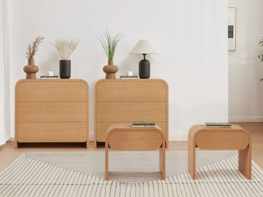 Odeon 3 Chest of Drawers + Odeon Bedside Table Set of 2